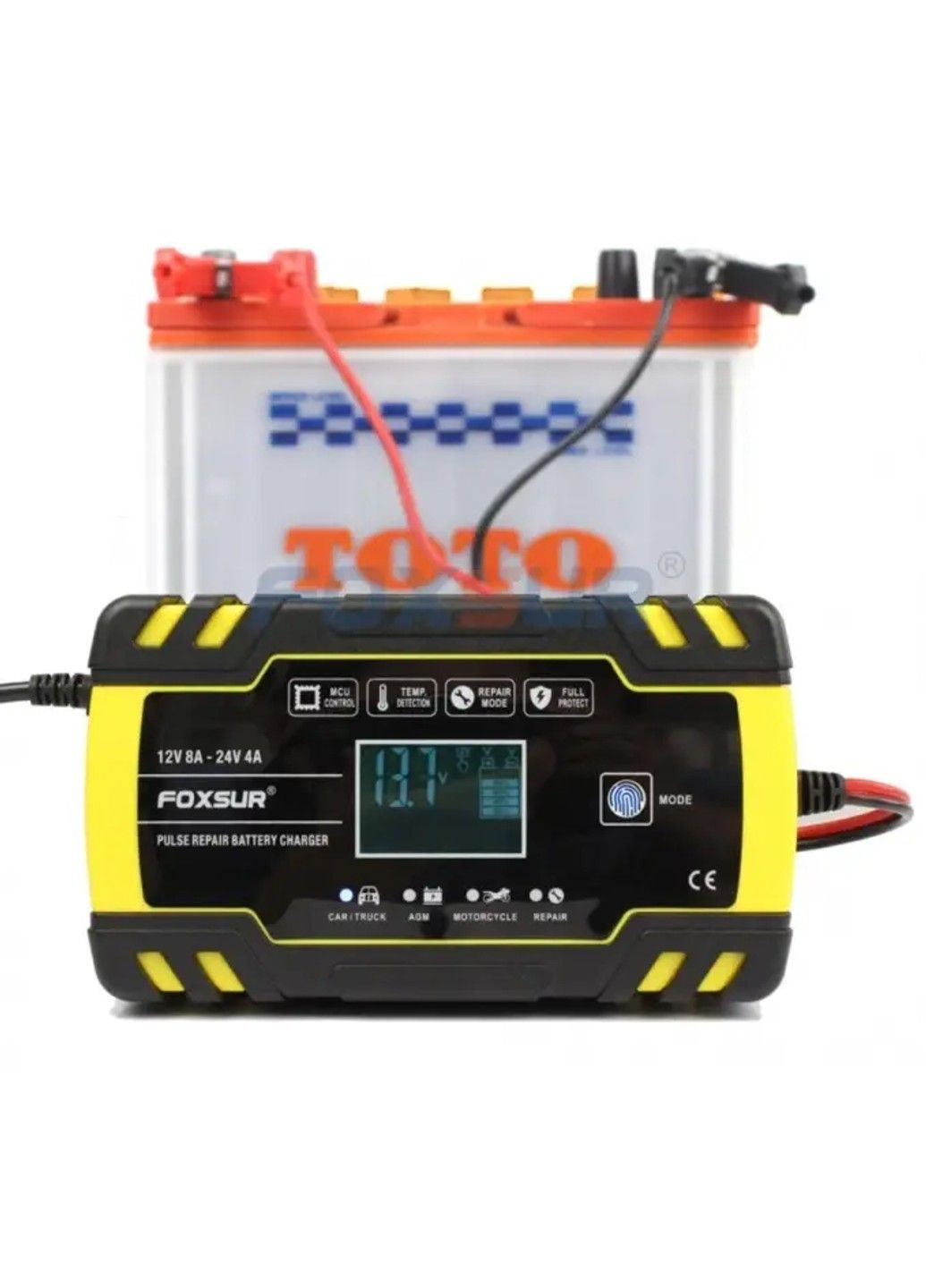 Зарядное устройство для автомобильного аккумулятора Foxsur 12V-8A/24V-4A 12V-8A No Brand (332636212)