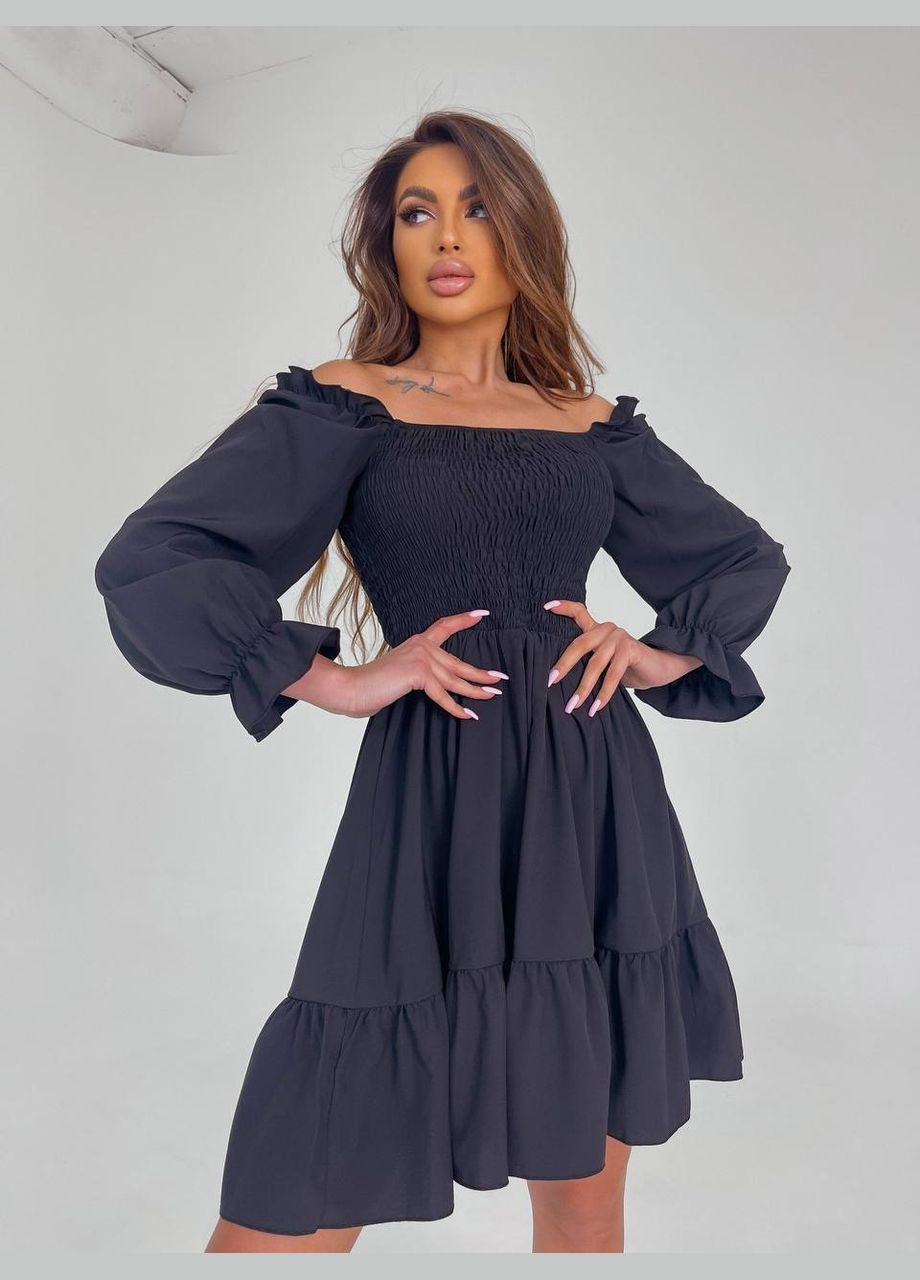 Чорна повсякденний жіноча сукня з спідницею-сонце Україна однотонна