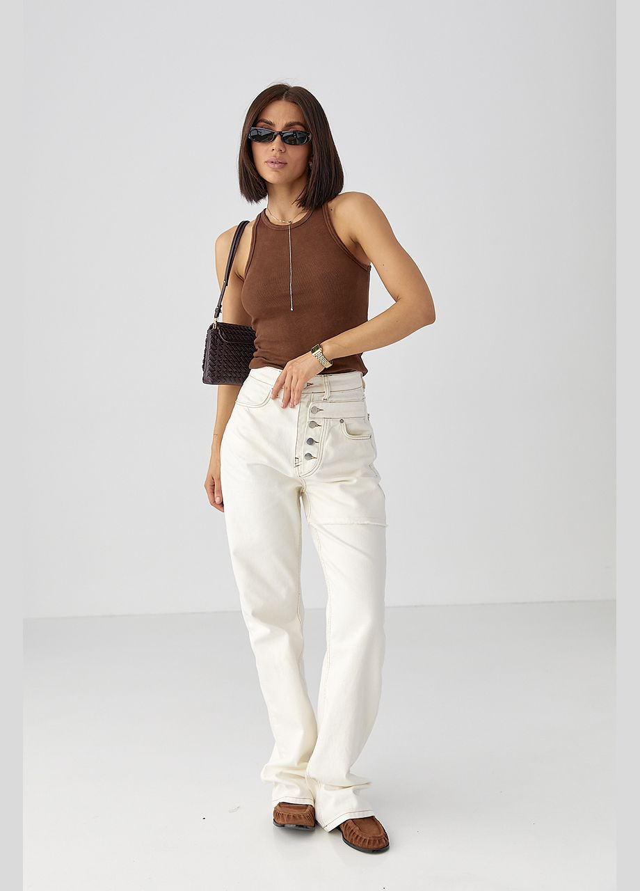 Майка в рубчик з розрізами на окантовці - темно-сірий колір Lurex — 330988673