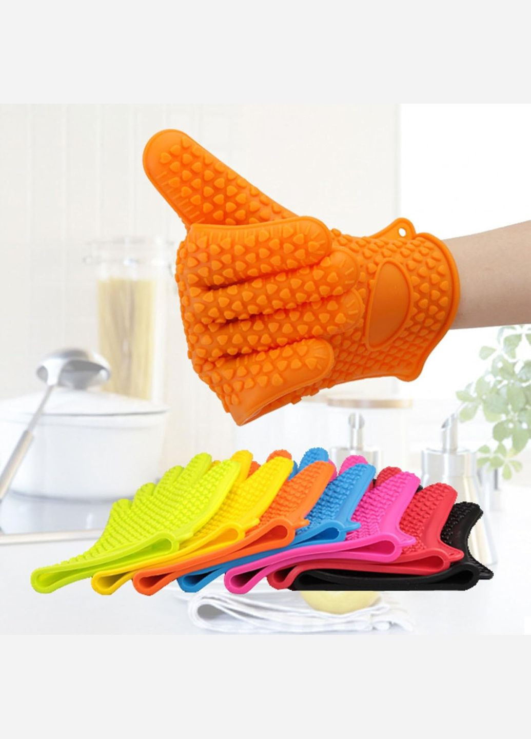 Силиконовая перчатка для кухни кухонная варежка прихватка для горячего рукавица термостойкая 26.5х17 см Салатовый Kitchen Master (317638718)