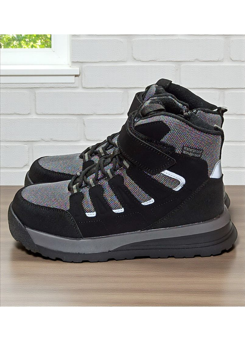 Серые подростковые зимние дутики на овчине для мальчика, термоботинки на овчине для мальчика, зимние ботинки для подростка Biki на липучке