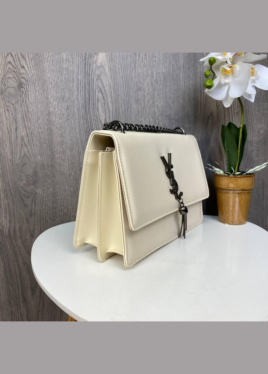 Женская мини сумка клатч с цепочкой на плечо экокожа молочная (sku_1145М) No Brand (330575994)