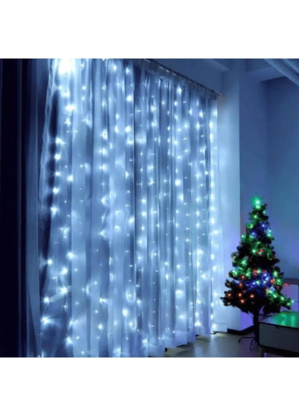 Світлодіодна внутрішня гірлянда штора роса на вікно з живленням від USB пультом 3х2 м 200 LED (478616-Prob) Холодна біла Unbranded (307425243)
