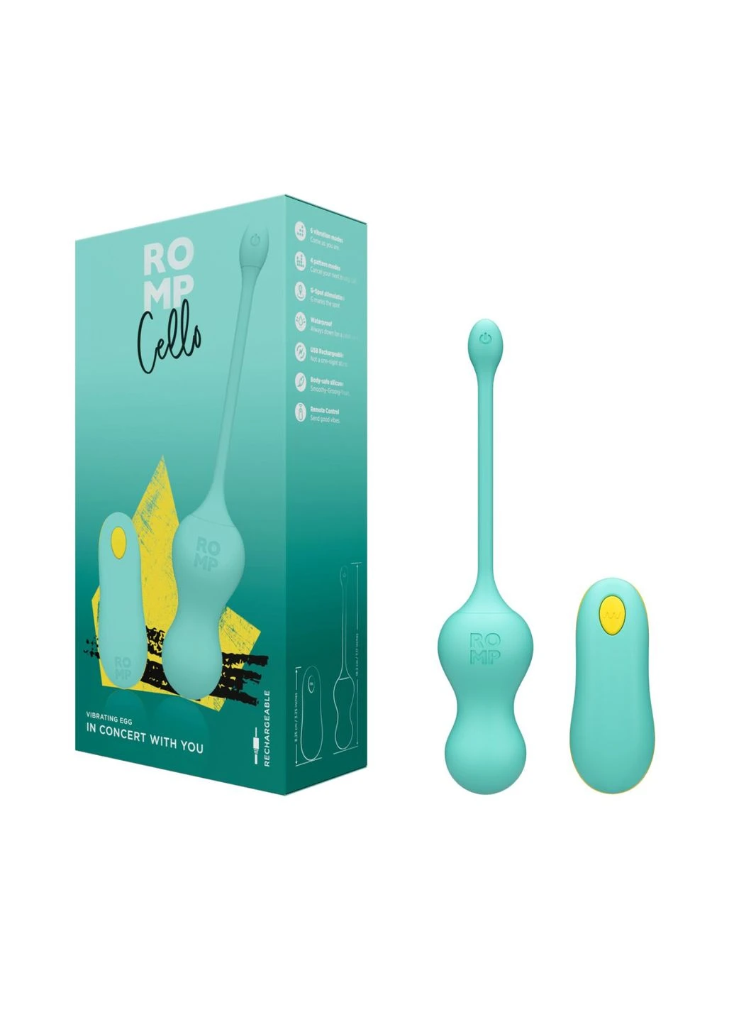 Виброяйцо для точки G с пультом управления Cello Light Teal, водонепроницаемое Romp (385657569)