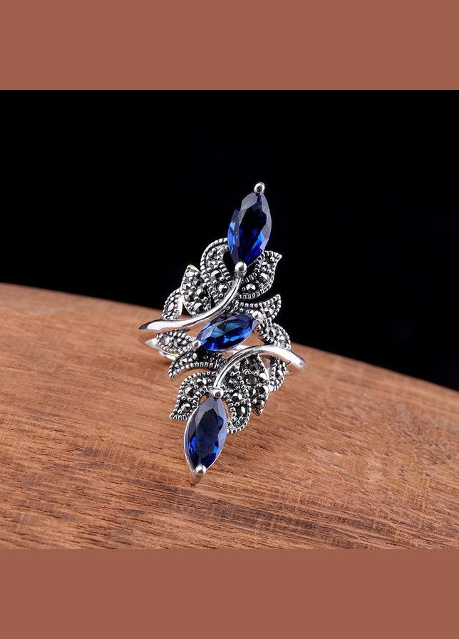Ніжна покрита стразами Маркіз із синім каменем жіноча каблучка срібляста розмір 18 Fashion Jewelry (294611991)