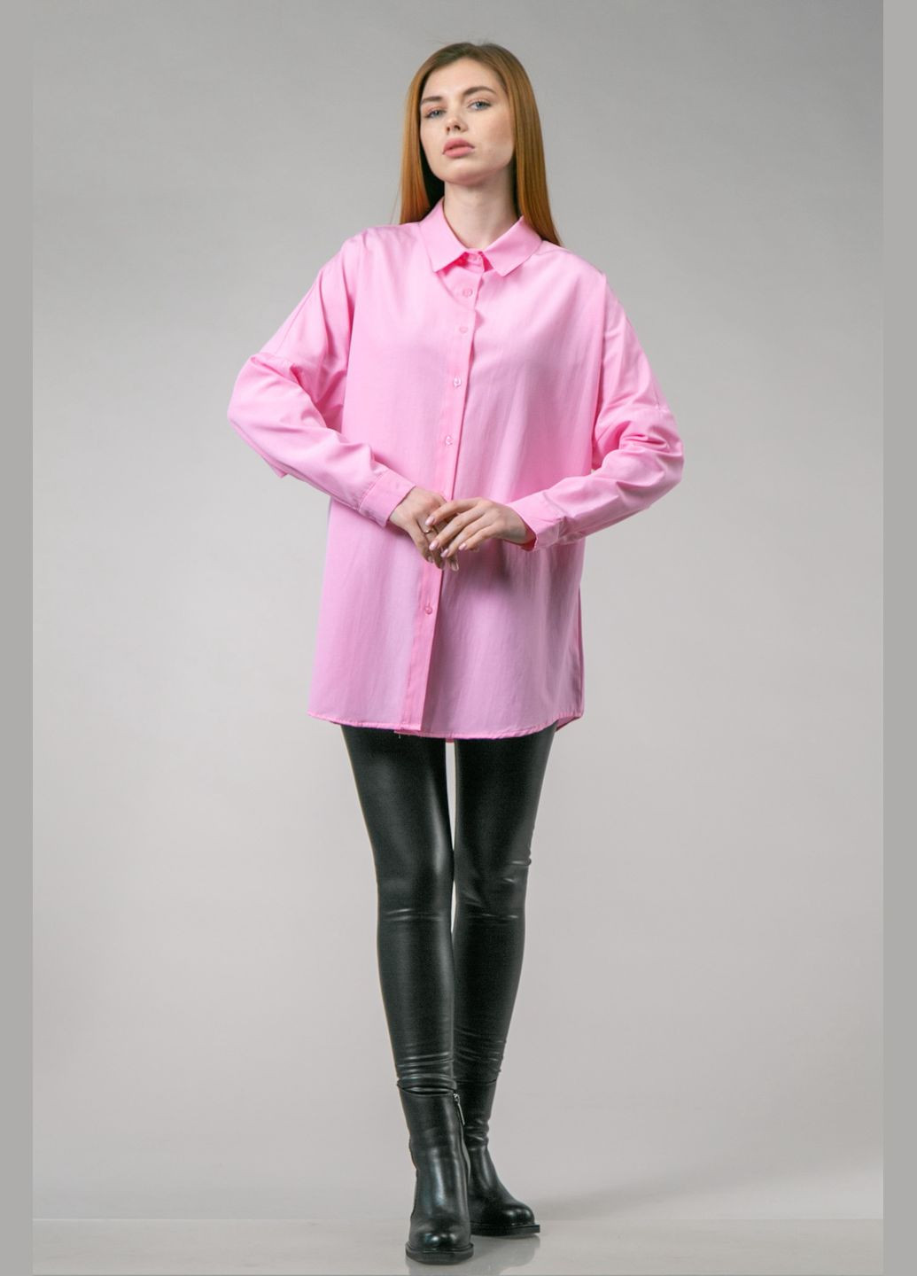 Розовая повседневный, кэжуал рубашка однотонная CHICLY с коротким рукавом