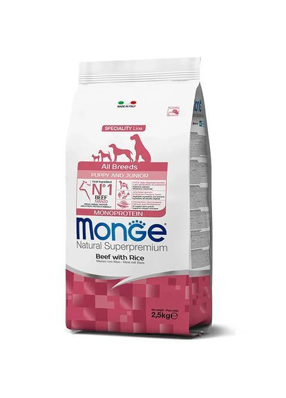 Сухий корм для собак Dog All breeds Puppy & Junior яловичина з рисом 2.5 кг (000025629) Monge (366423965)