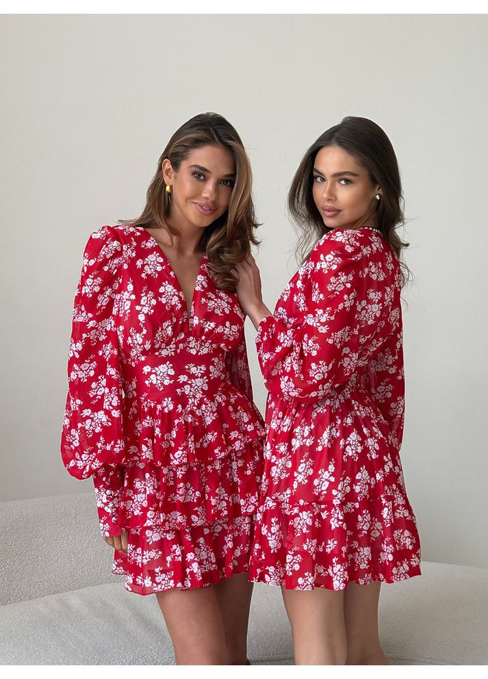 Червона святковий жіноча сукня з v-вирізом vikky у дрібні квіти (mil578) milirud