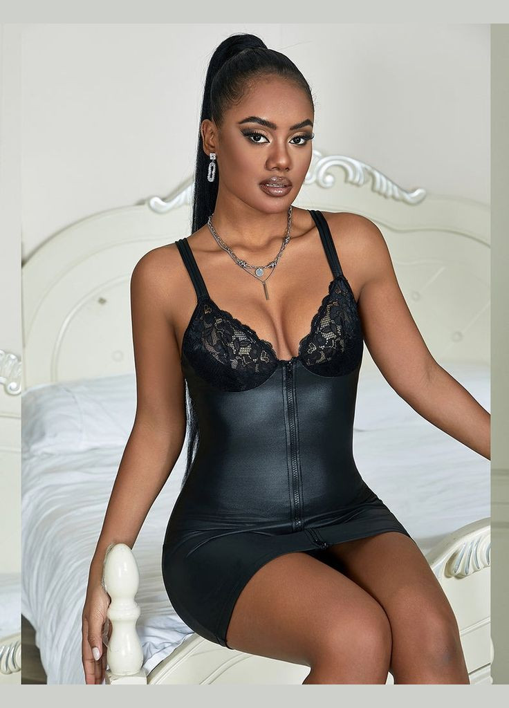 Міні-сукня з мереживним бюстом на блискавці спереду, чорна, (без коробки) Star Night (361670560)