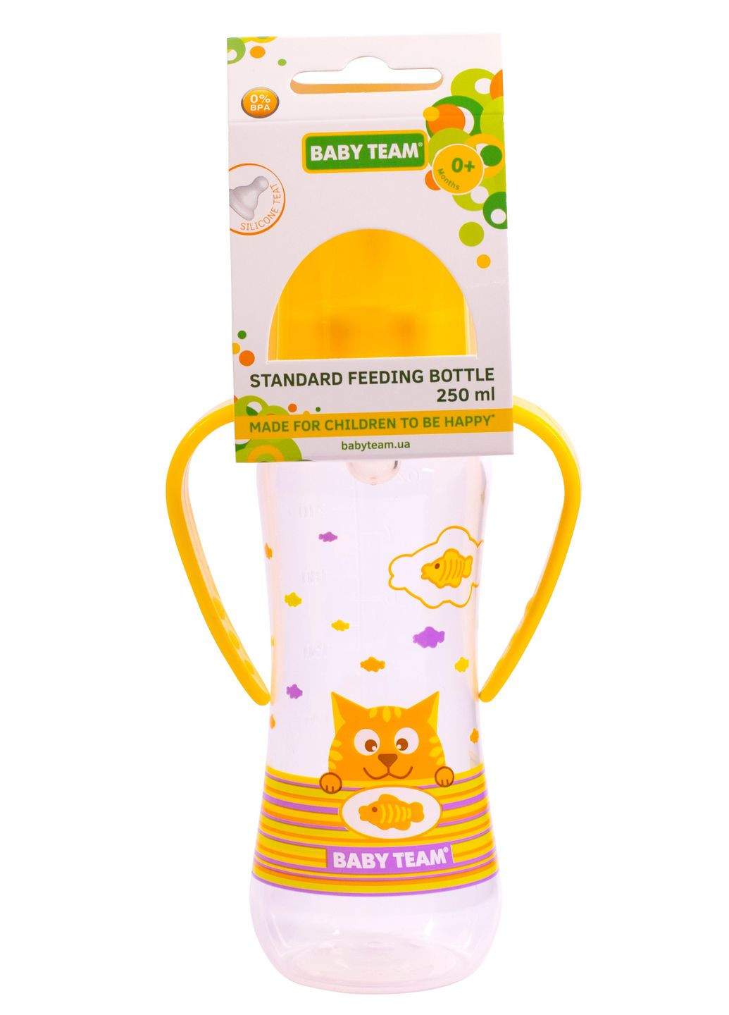 Бутылочка для кормления, с ручками и силиконовой соской, 250 мл, желтый () Baby Team 1411_желтый (361855783)