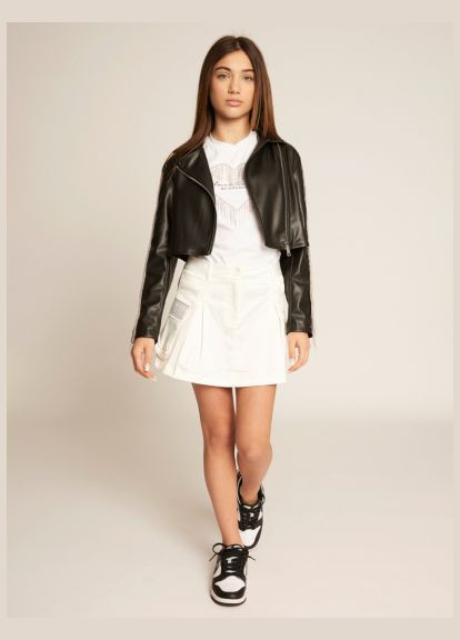 Чорна демісезонна tob015 куртка-косуха з екошкіри чорна зі стразами s косуха To Be Too