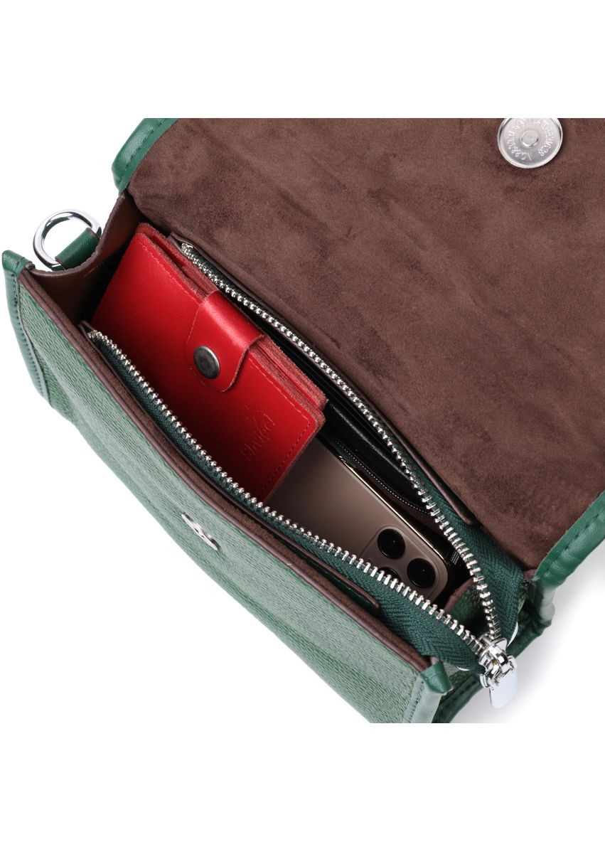 Компактна жіноча шкіряна сумка через плече із напівкруглим клапаном Vintage зелена (sku_22260) No Brand (329853226)