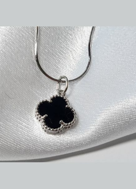 Серебряная Подвеска кулон Клевер с Чёрным Ониксом серебро 925 пробы покрито родием пк20/1024 1.50г No Brand (306742089)