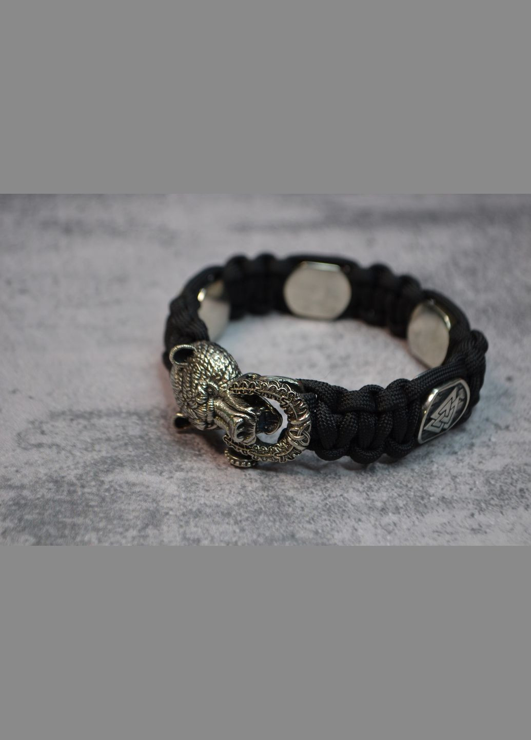 Браслет зі знаком Квадрат Сварога, Перунів Квіт, Коловорот, Валькнут і застібкою Ведмідь із мельхіору No Brand (355796134)
