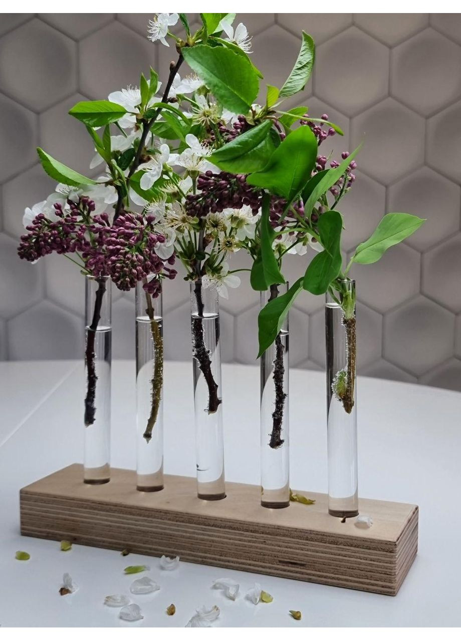 Деревянная ваза для цветов с пробирками | Ручная работа | Эко-декор и оригинальный подарок Maysternya (348319097)