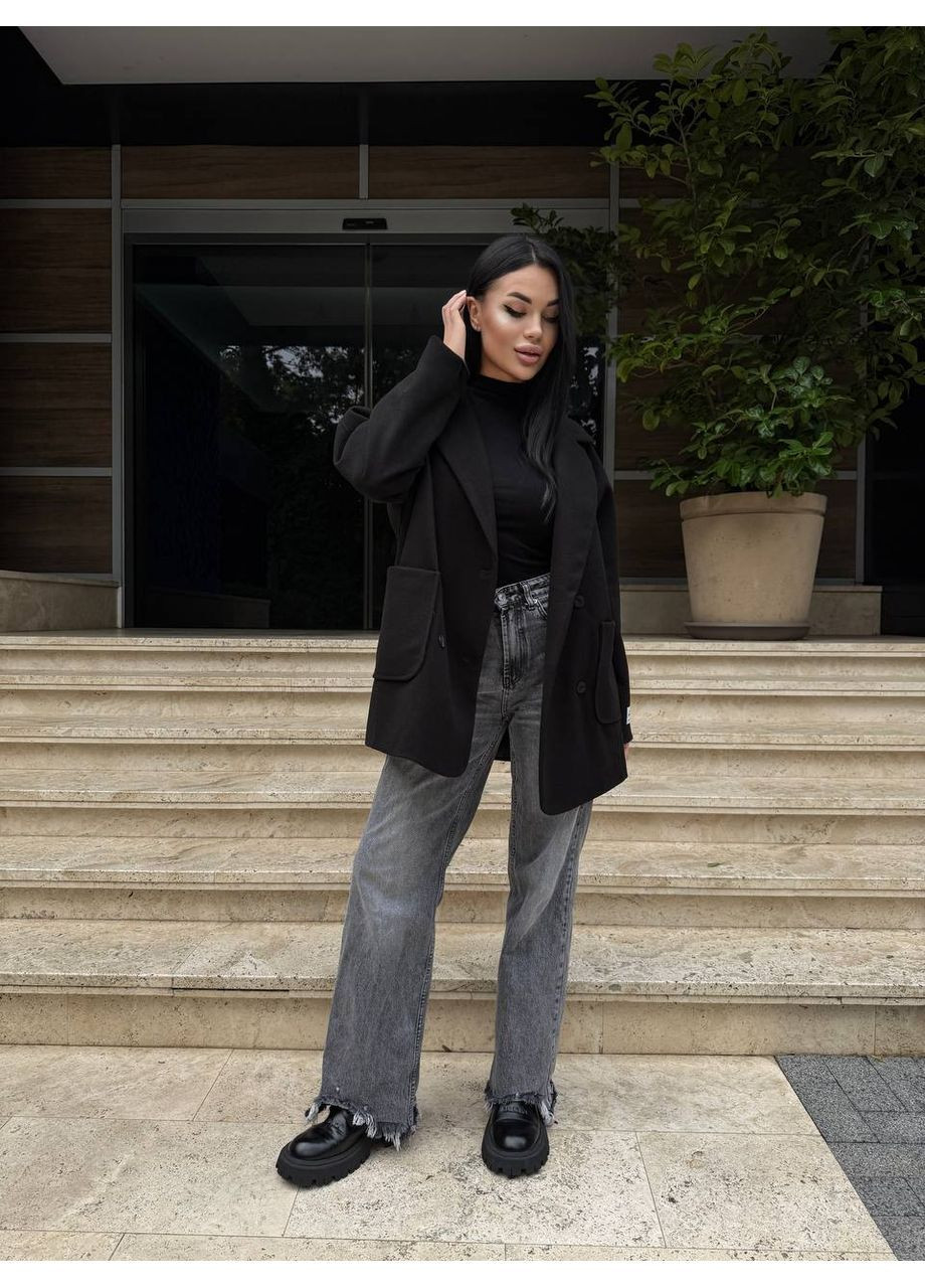 Черное демисезонное Женское пальто двубортное Asi.Store.ua