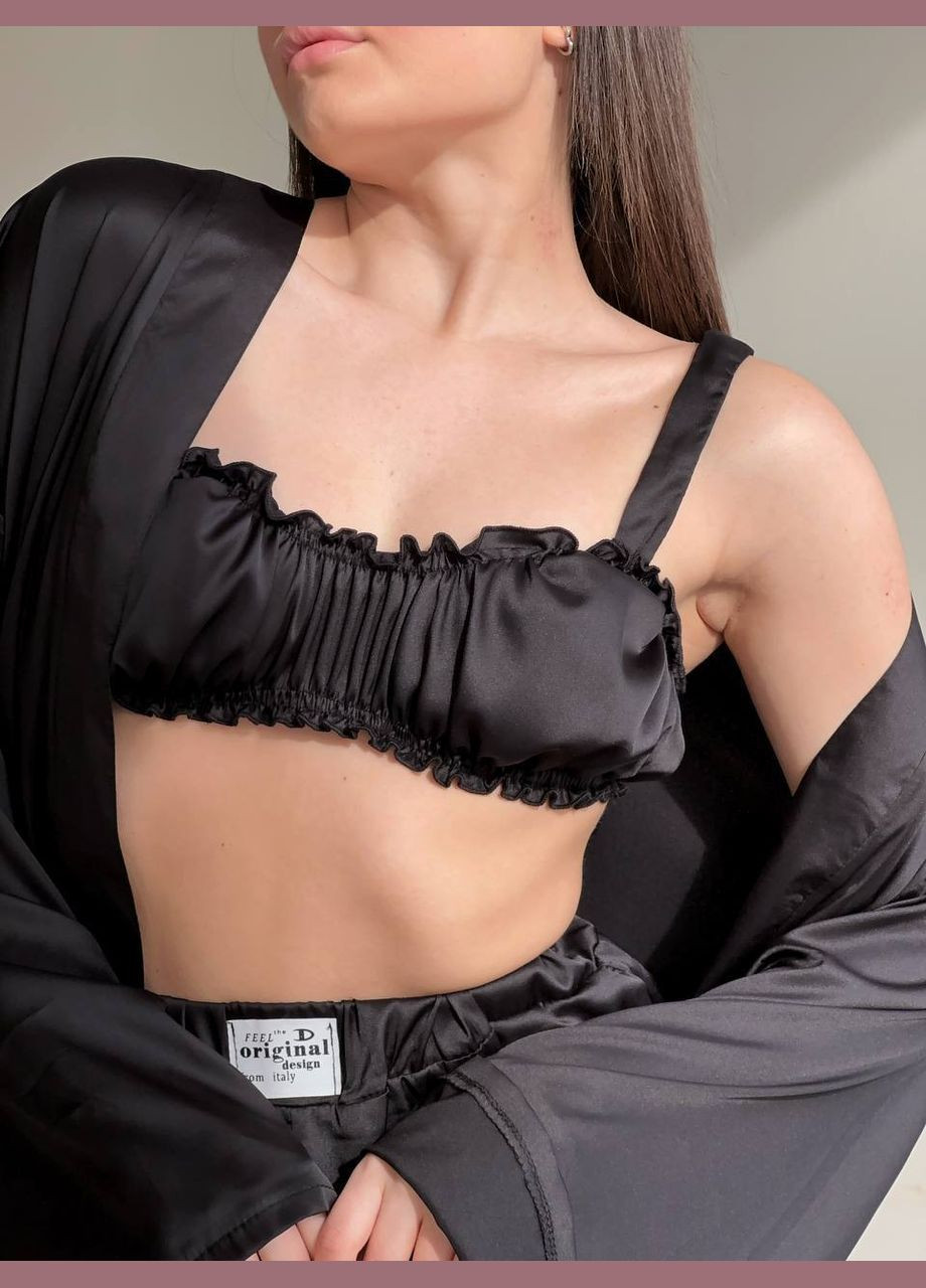 Черная всесезон пижама женская топ + шорты No Brand