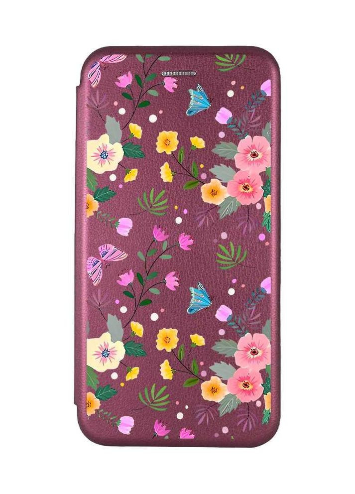 Чохол-книжка бордовий з малюнком на Xiaomi Redmi Note 13 Pro 5G Квітковий фон (принт 369) Creative (355408569)