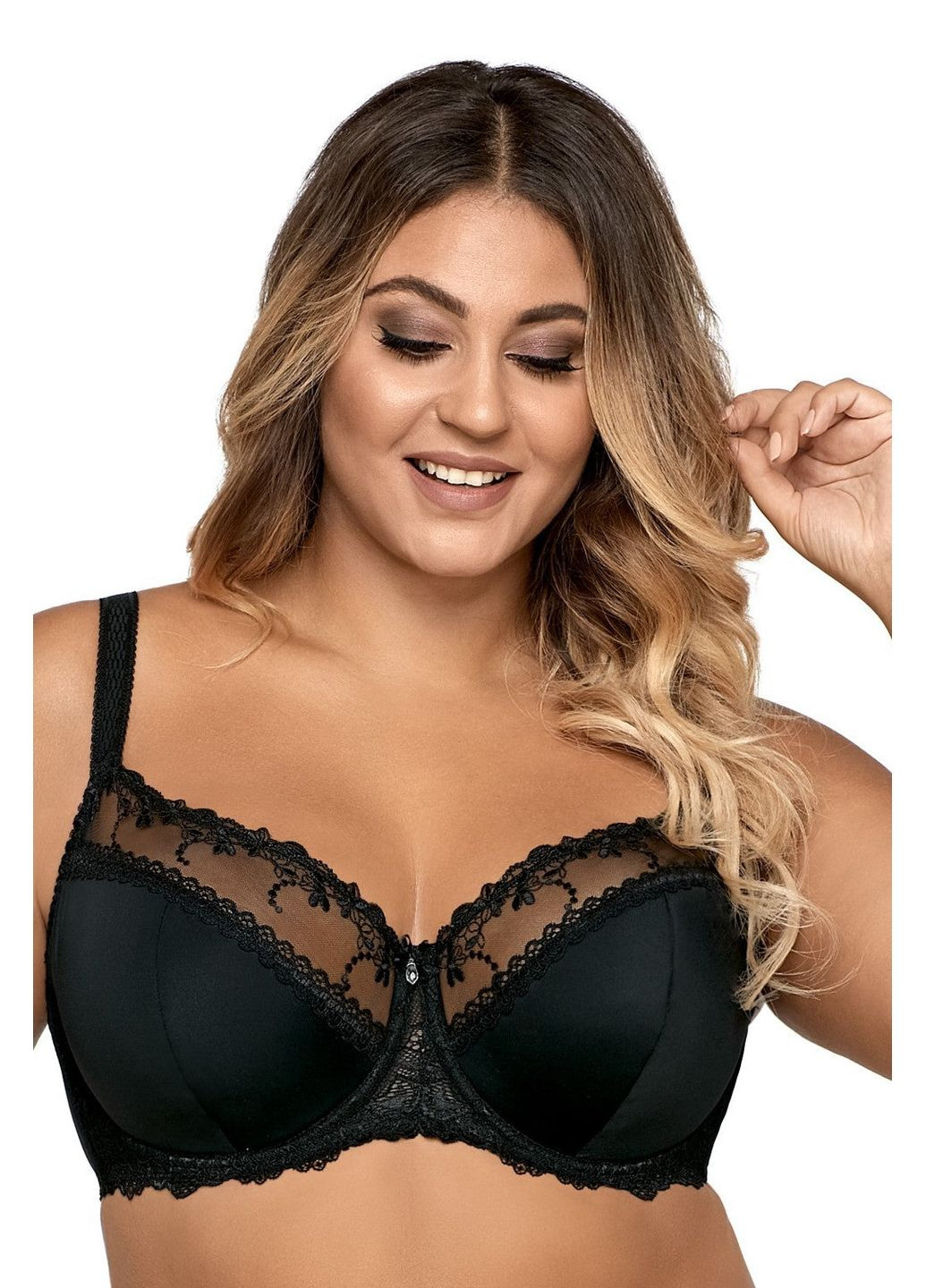 Чёрный брасьер полудублированный бюстгальтер с вышивкой Ava с косточками