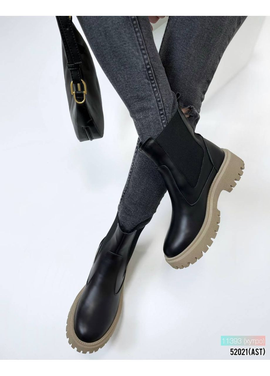 Зимние женские зимние челси натуральная кожа черный цвет челси No Brand без декора