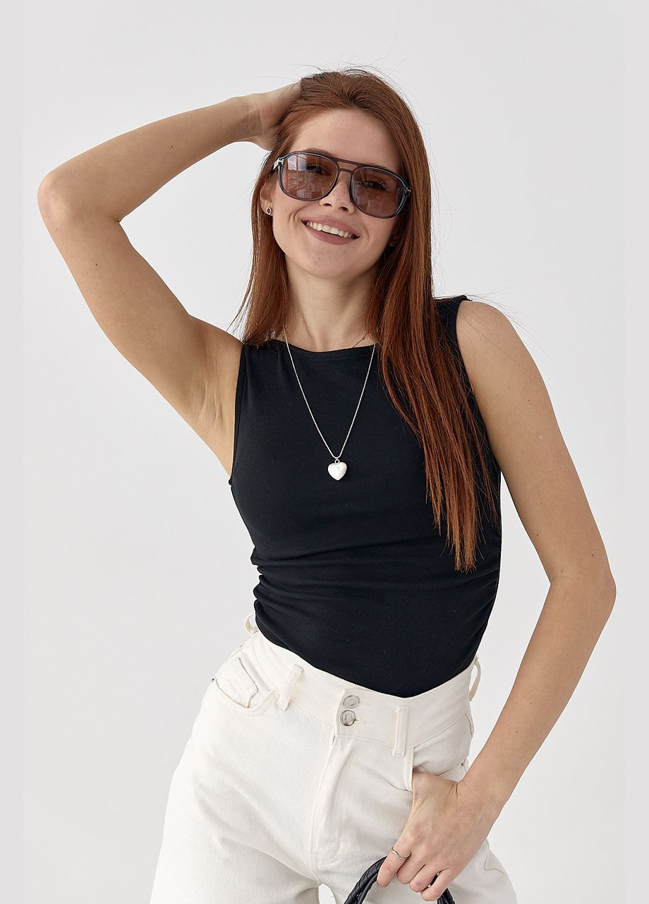 Майка трикотажна з драпіруванням - чорний колір Lurex — 335077336