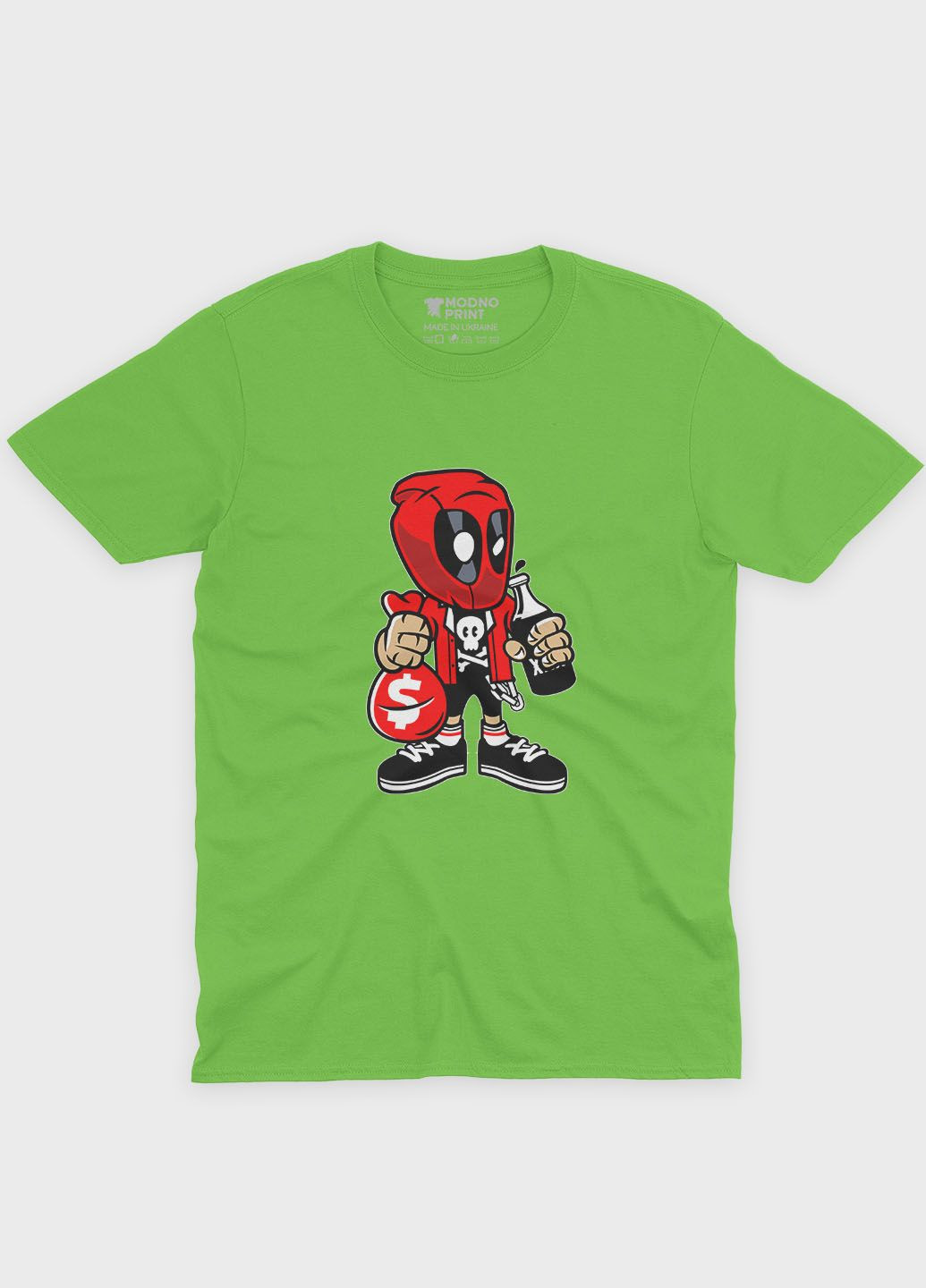 Салатовая демисезонная футболка для мальчика с принтом антигероя - дедпул (ts001-1-kiw-006-015-015-b) Modno
