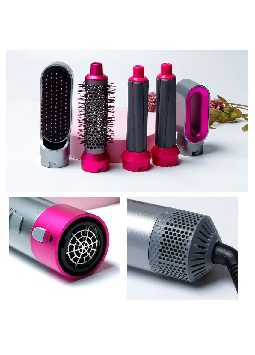 Фен-стайлер 5в1 с функциями придания объема для разных типов волос 5 насодок 1000 Вт Grey/Pink Lesko (350349333)
