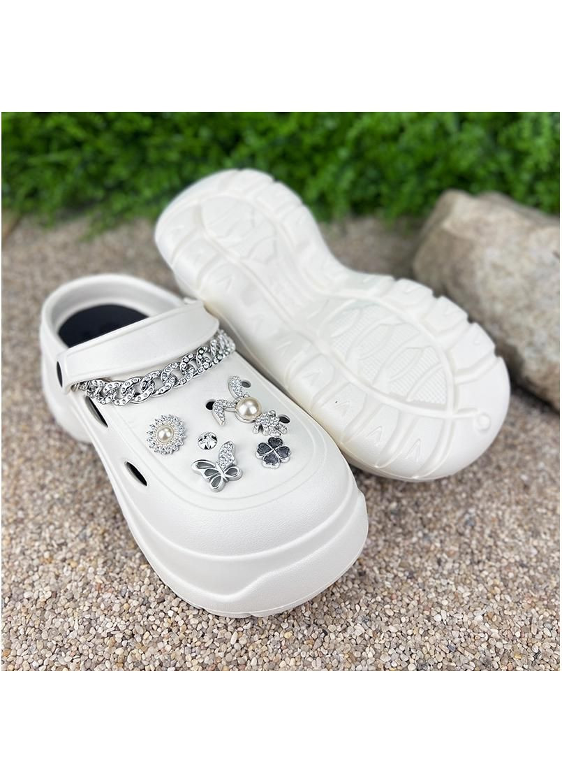 Крокси жіночі сабо на платформі з джибітсами Е-008013- 2 Білі Sanlin (316649445)