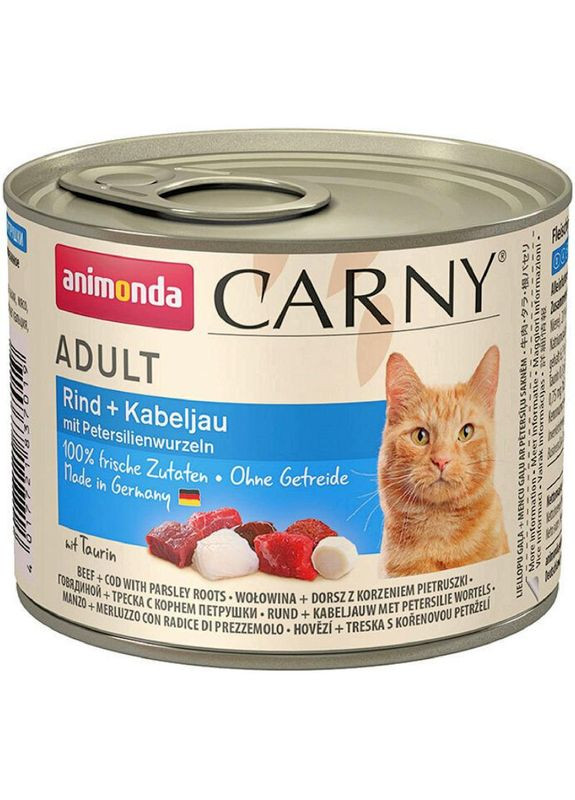 Влажный корм для взрослых кошек Carny Adult говядина треска и корень петрушки 200 г (4017721837019) Animonda (279570157)