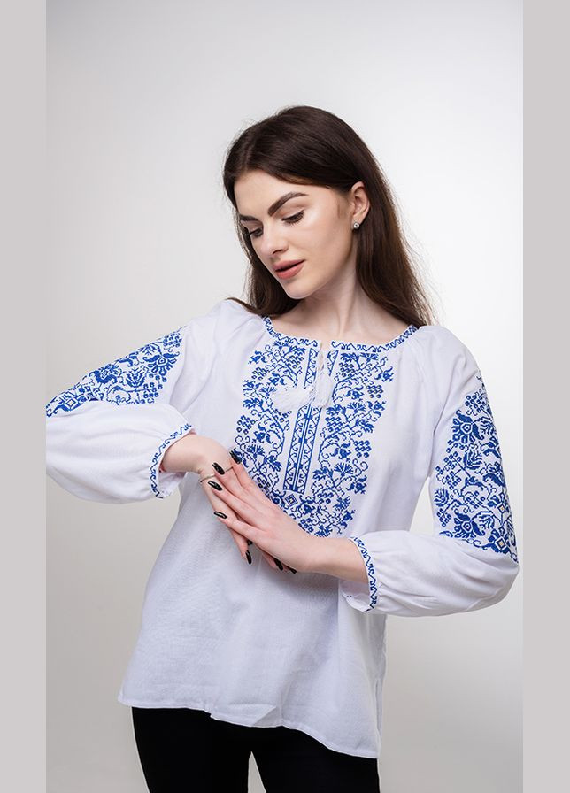 Белая женская вышиванка vishivano4ka узор цветочный хлопок (306388496)