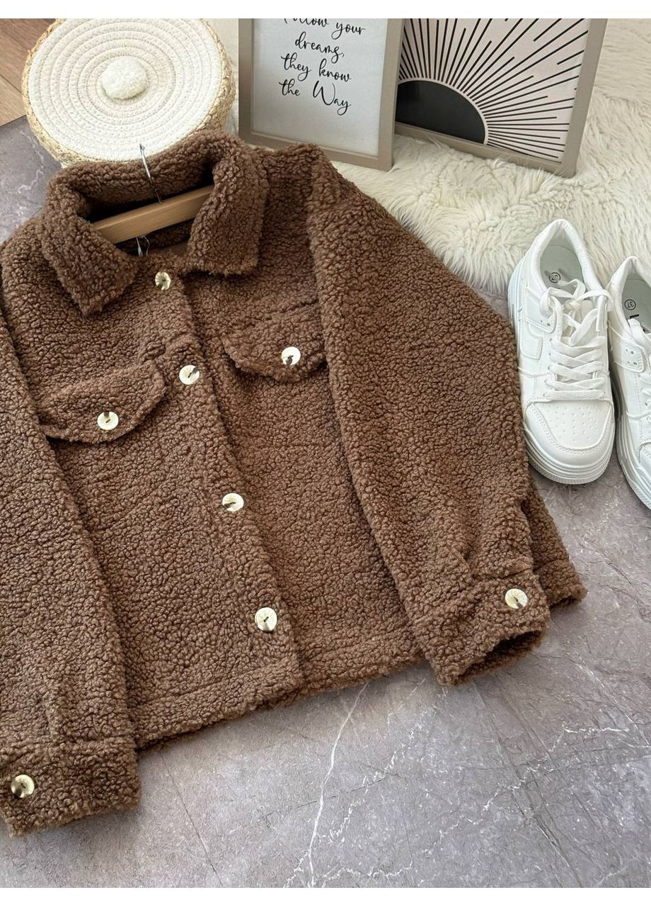 Коричневая повседневный, кэжуал рубашка однотонная No Brand с длинным рукавом