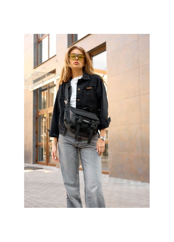 Велика жіноча поясна сумка бананка для планшета DynamicDart чорна Sambag (322870521)