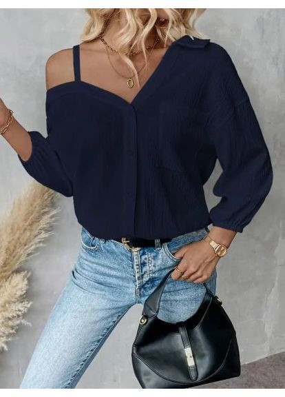 Синіти блуза жіноча з відкритим плечем, у смужку, блакитна, (арт. 406) No Brand