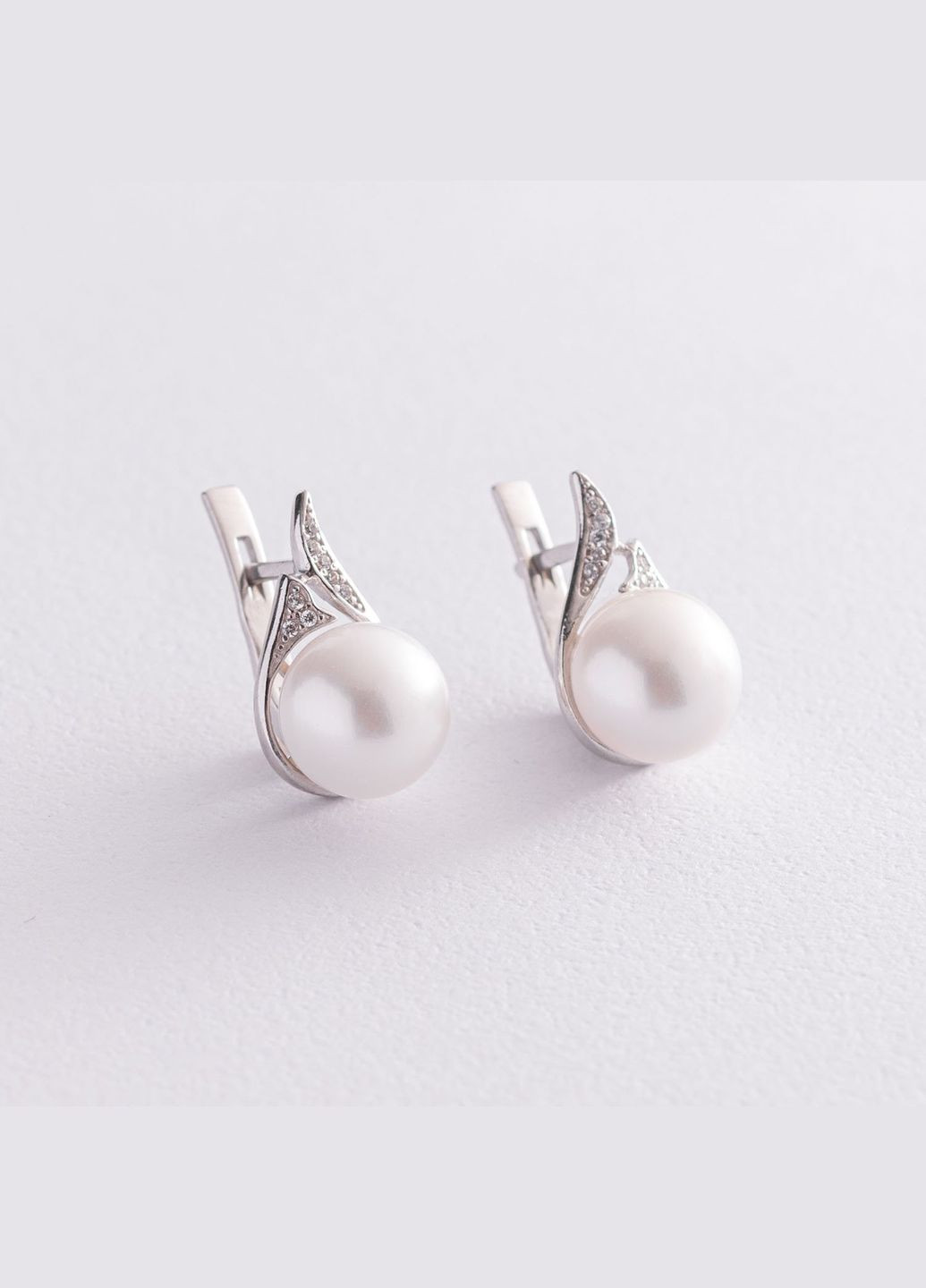 Срібні сережки з перлами і фіанітами 2466/1рPWT Oniks (264023917)