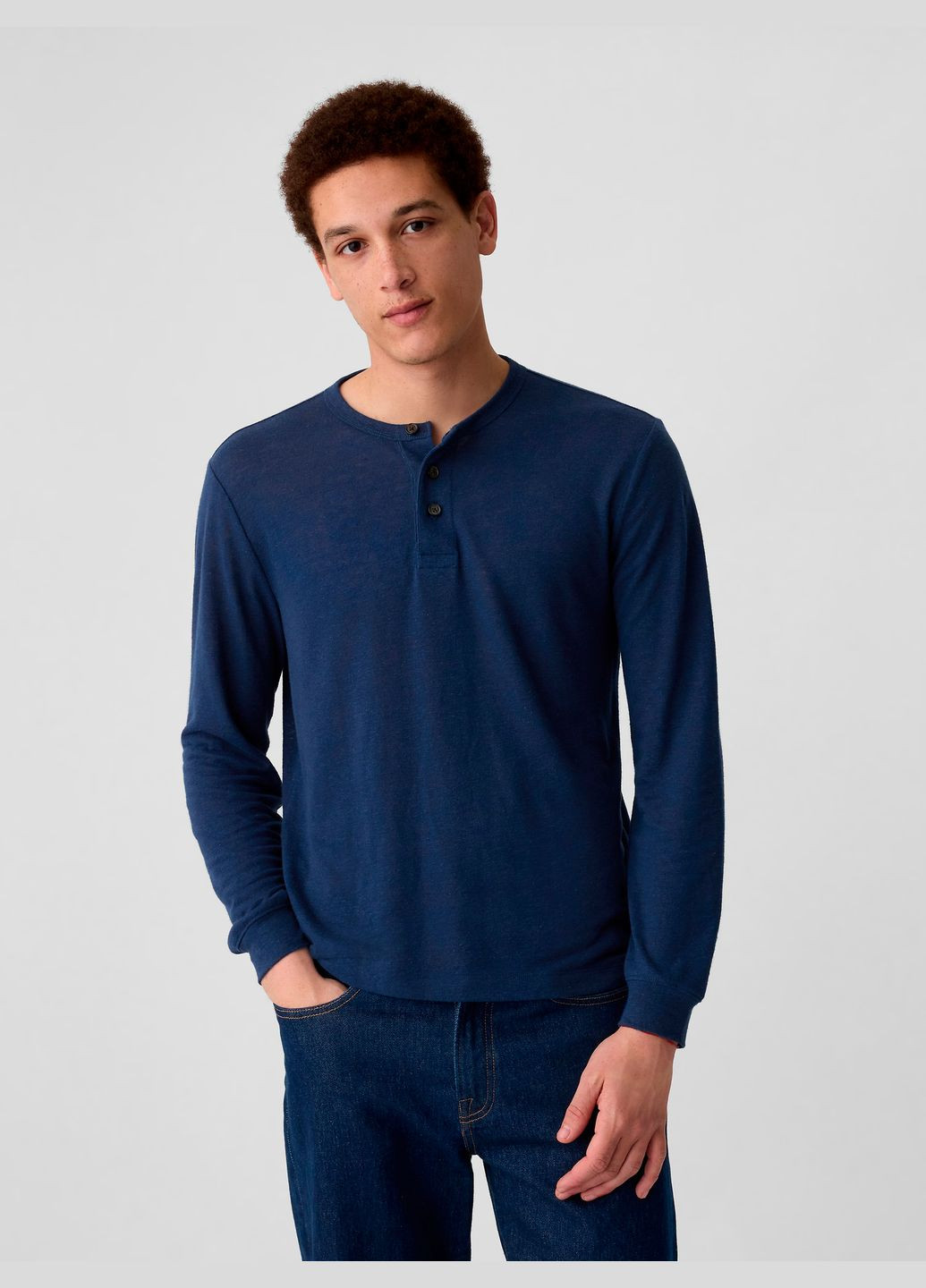 Синяя мужская футболка henley pangea blue/синяя с длинным рукавом с длинным рукавом Gap