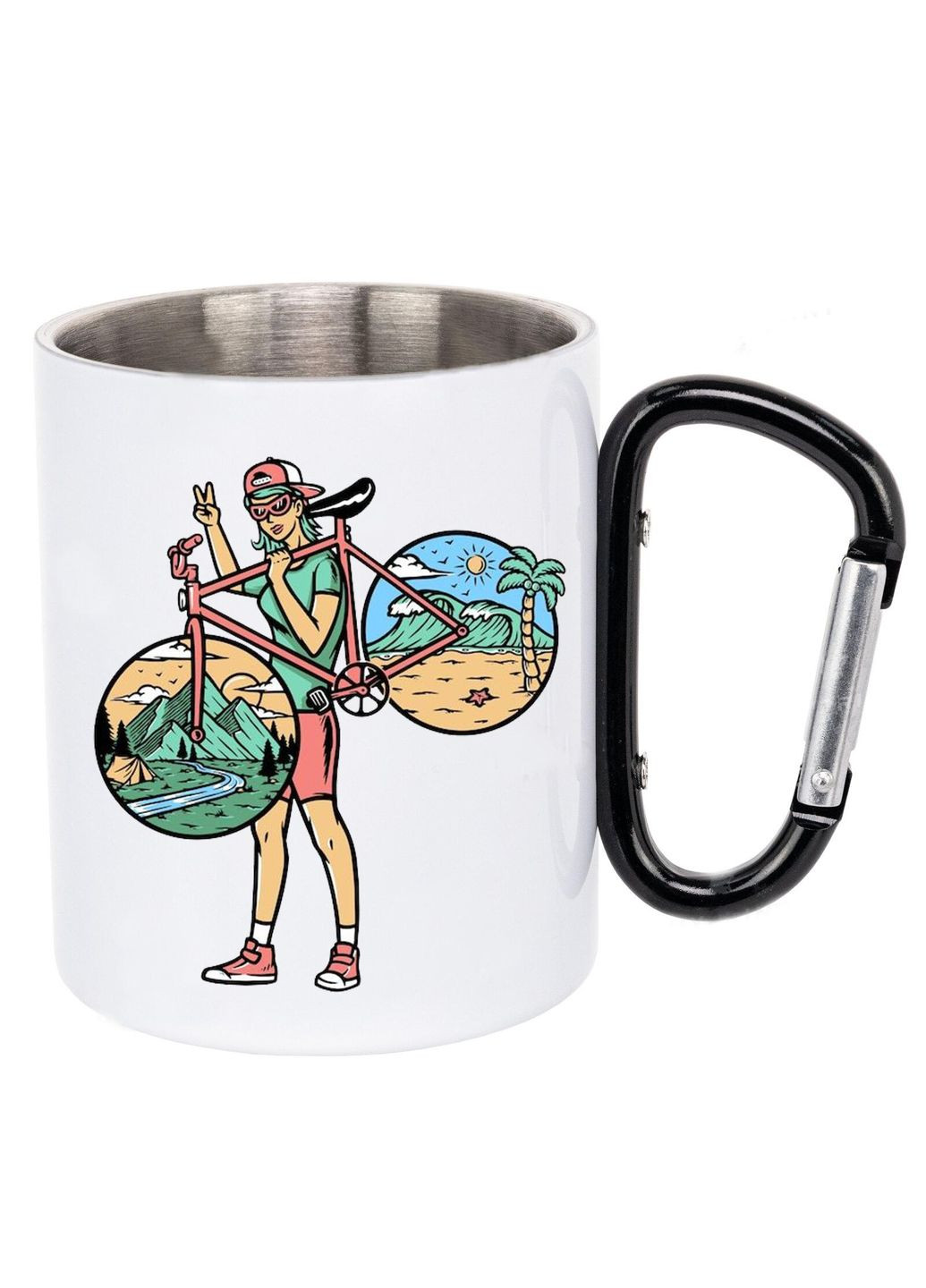 Кружка металева з карабіном (black) туристична 300 мл #0006 біла No Brand (316122712)