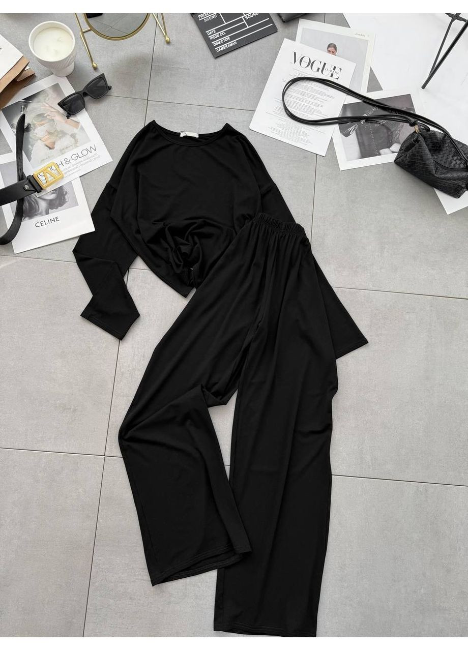 Чорна всесезон піжама кофта + брюки No Brand