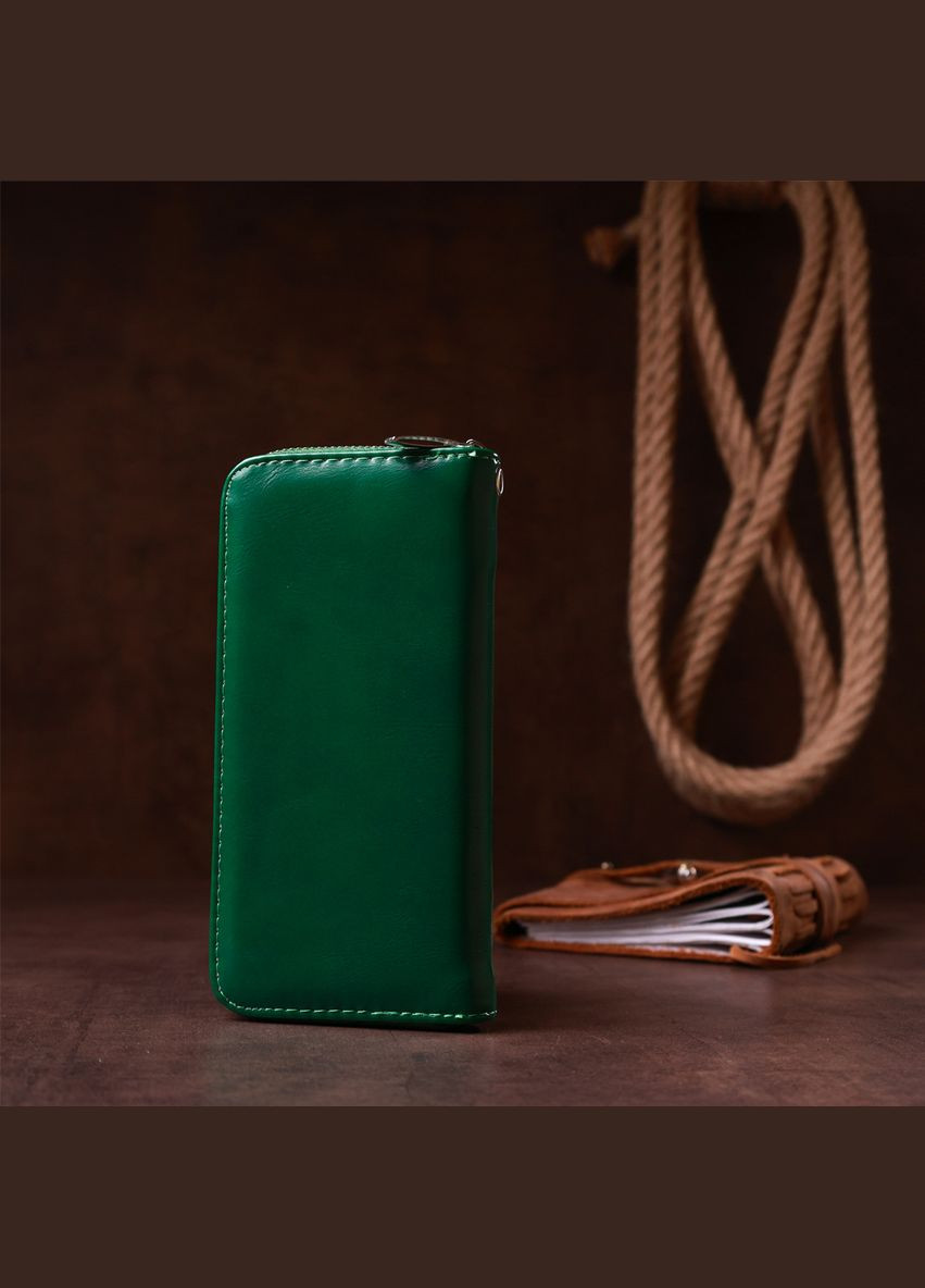 Жіночий гаманець на одну блискавку з екошкіри гладкий з монетницею 19034 Зелений KIVI (306882301)