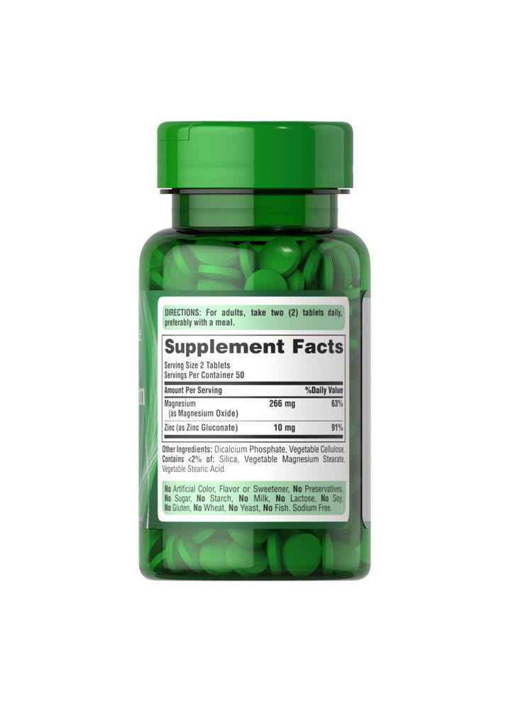 Вітаміни та мінерали Puritan's Pride Magnesium with Zinc, 100 таблеток Puritans Pride (324608146)