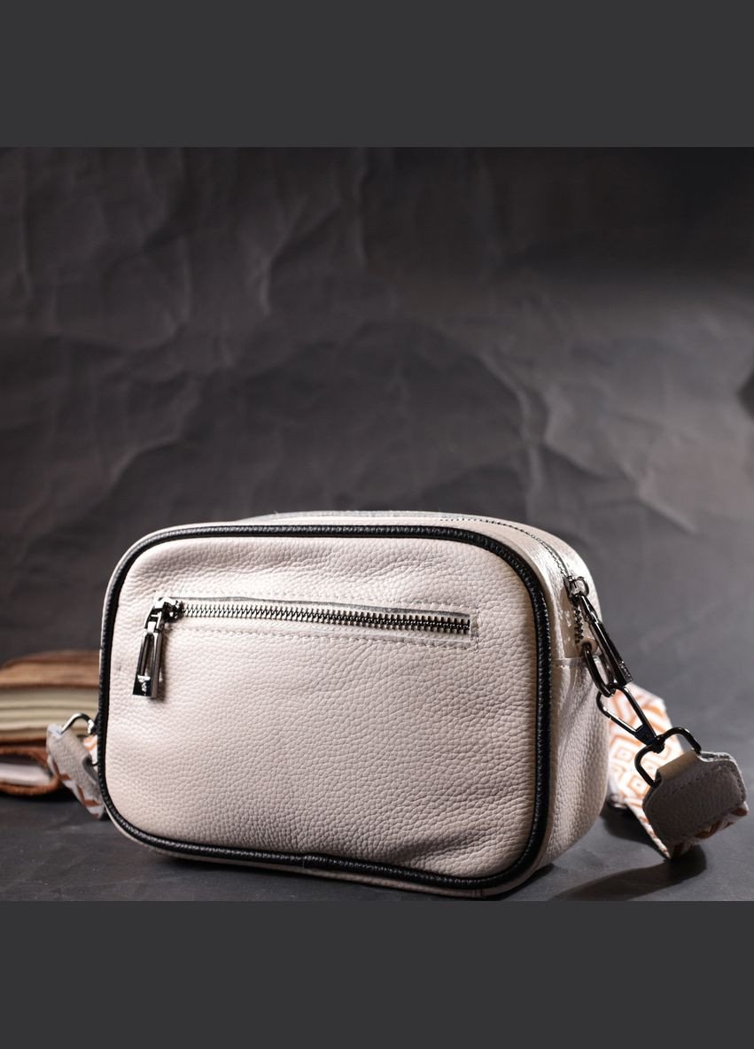 Жіноча кроссбоді через плече на одне відділення із натуральної шкіри біла 22383 Vintage (329196680)