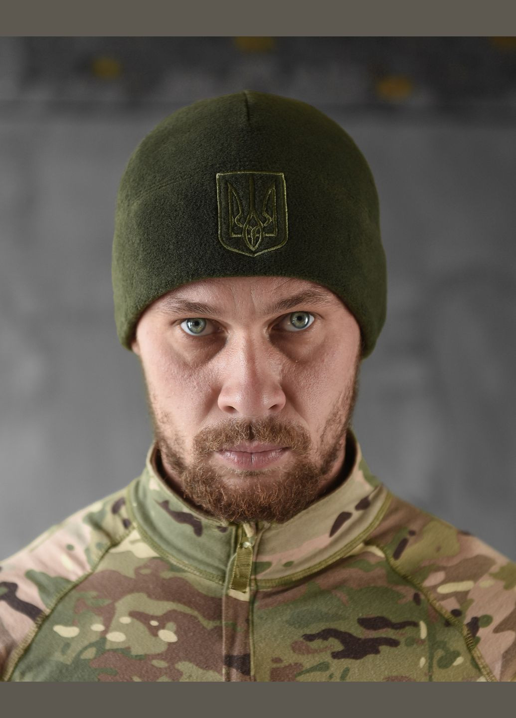 Тактическая шапка на флисе с Гербом олива No Brand (303358532)