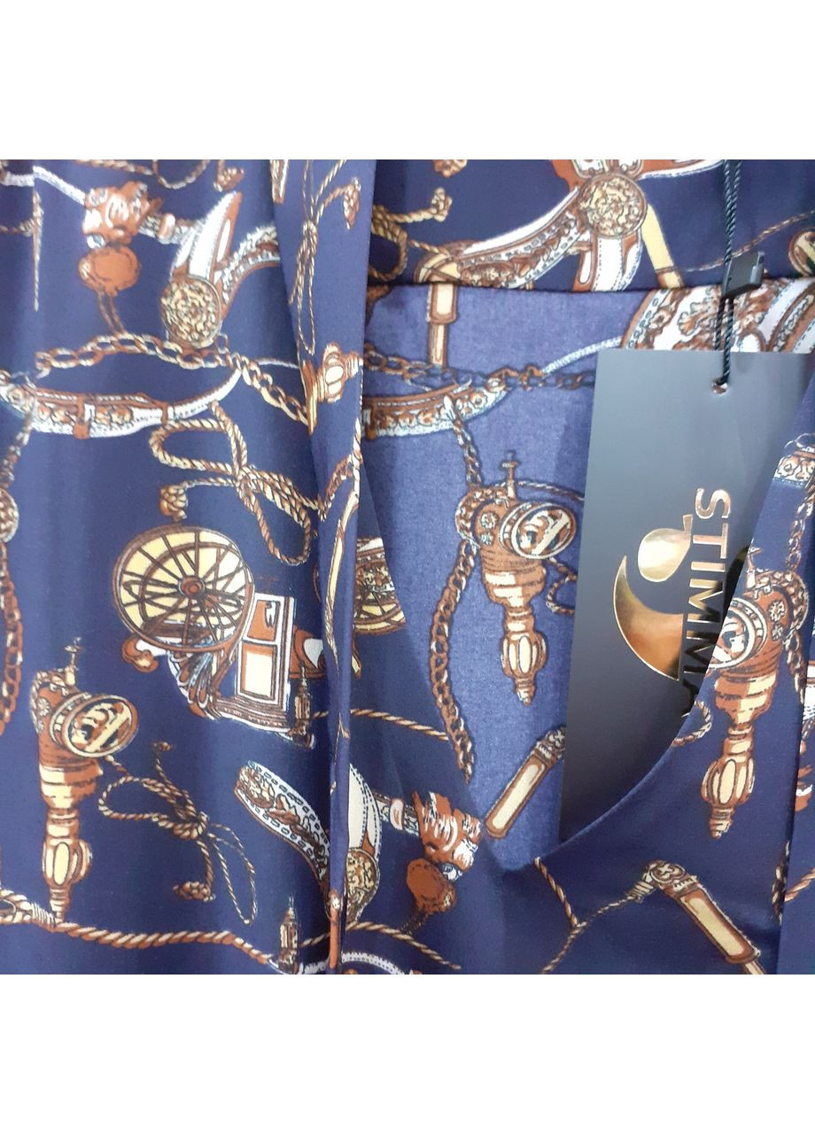 Темно-синя сукня stimma віскоза принт довгий рукав синя No Brand