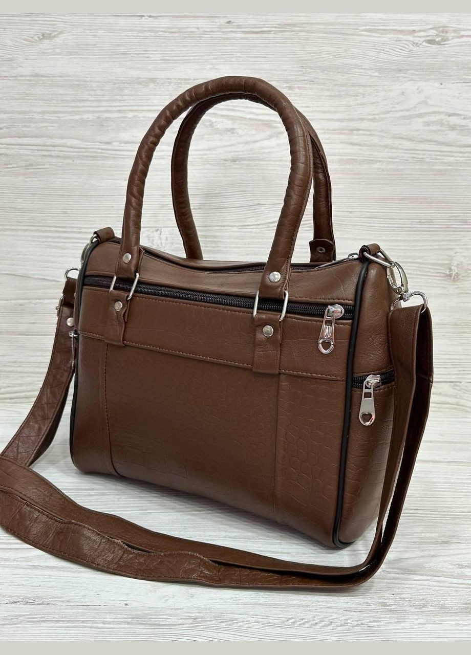 Сумка жіноча коричнева тиснена натуральна шкіра 109014 No Brand (319985573)