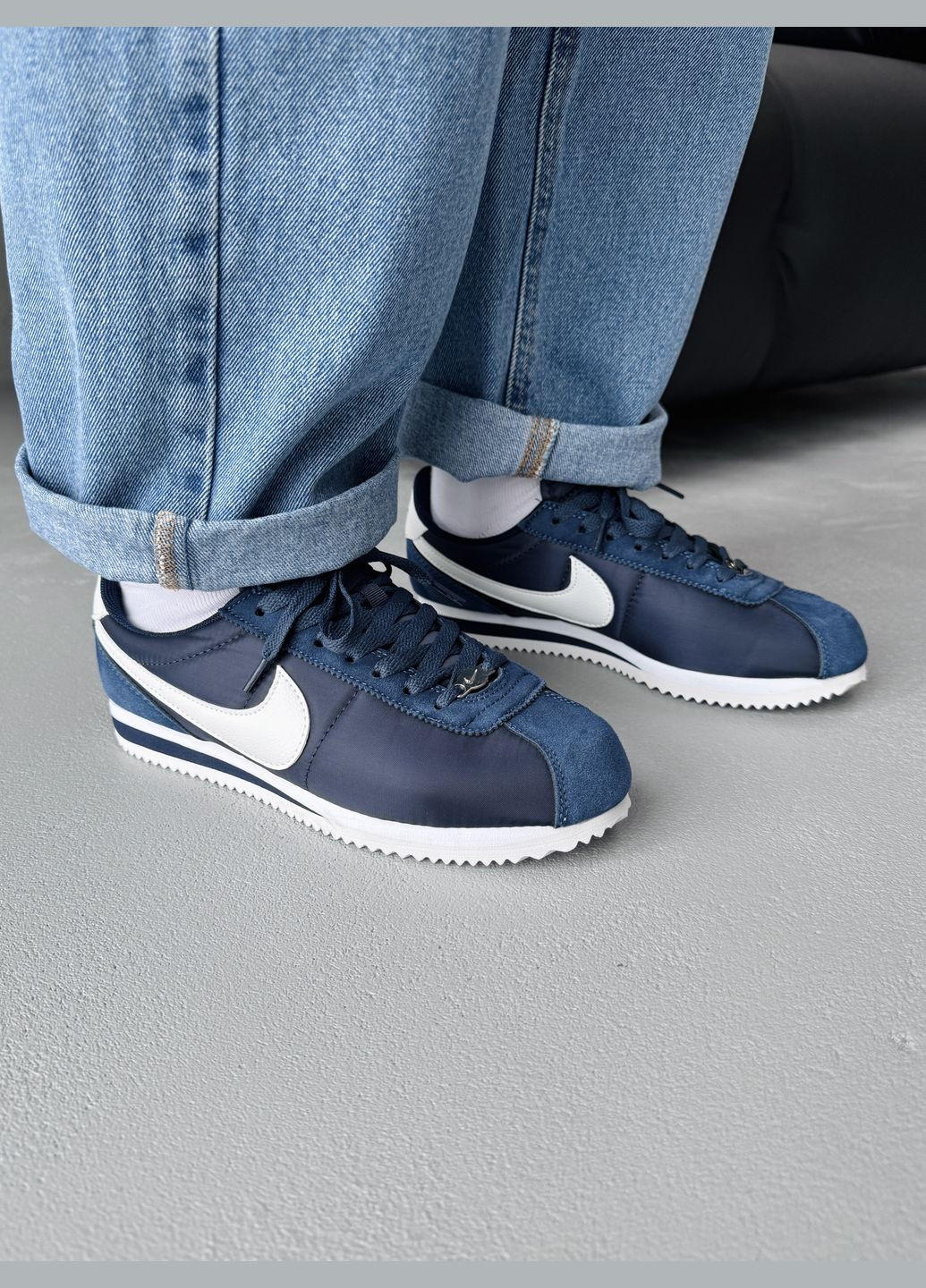 Синие демисезонные кроссовки мужские и женские nike cortez blue navi white | найк кортез синие No Brand