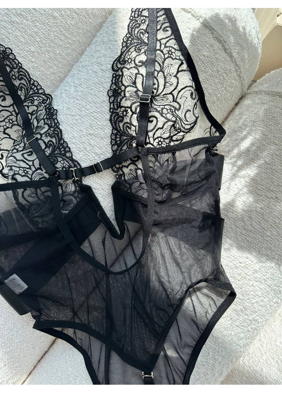 Боді чорне сіточне з акцентом на бюст та V-подібним вирізом Vital-Textile 924/9 (361853779)