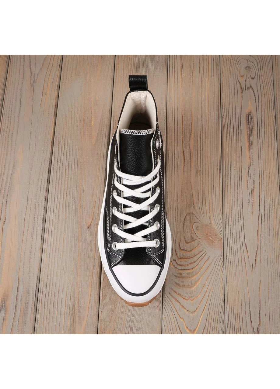 Черно-белые run star hi black white leather кеды на платформе кожа Converse