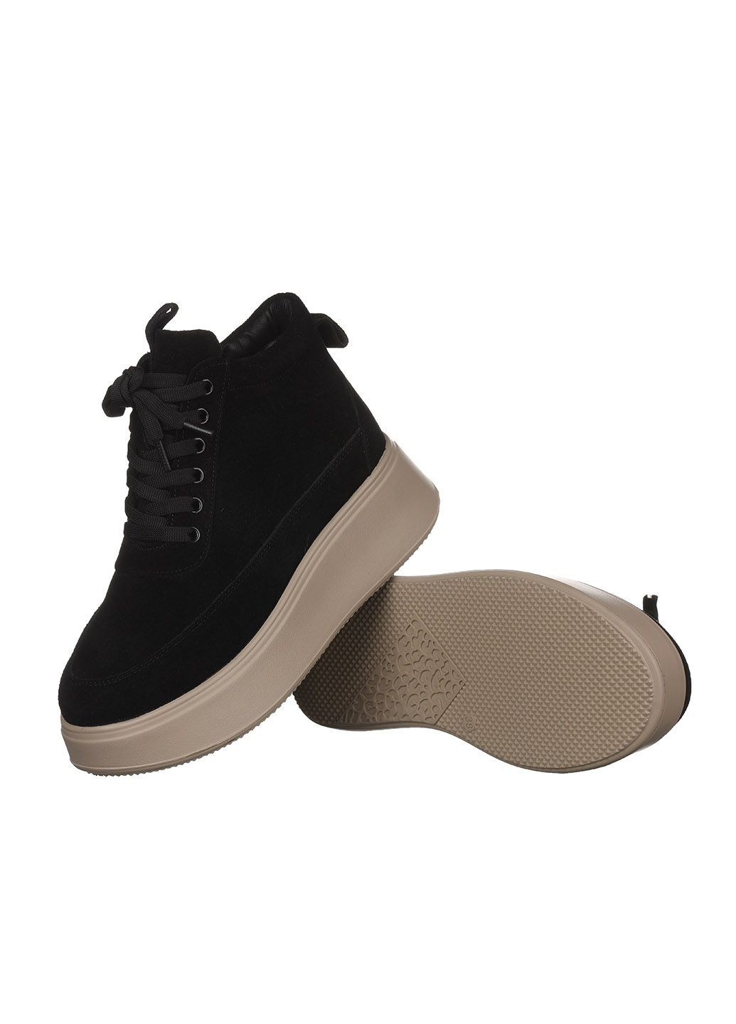 Зимние ботинки женские зимние на шнуровке со змейкой замшевые на высокой подошве повседневные для прогулок черные m280-3 Hengji из натуральной замши