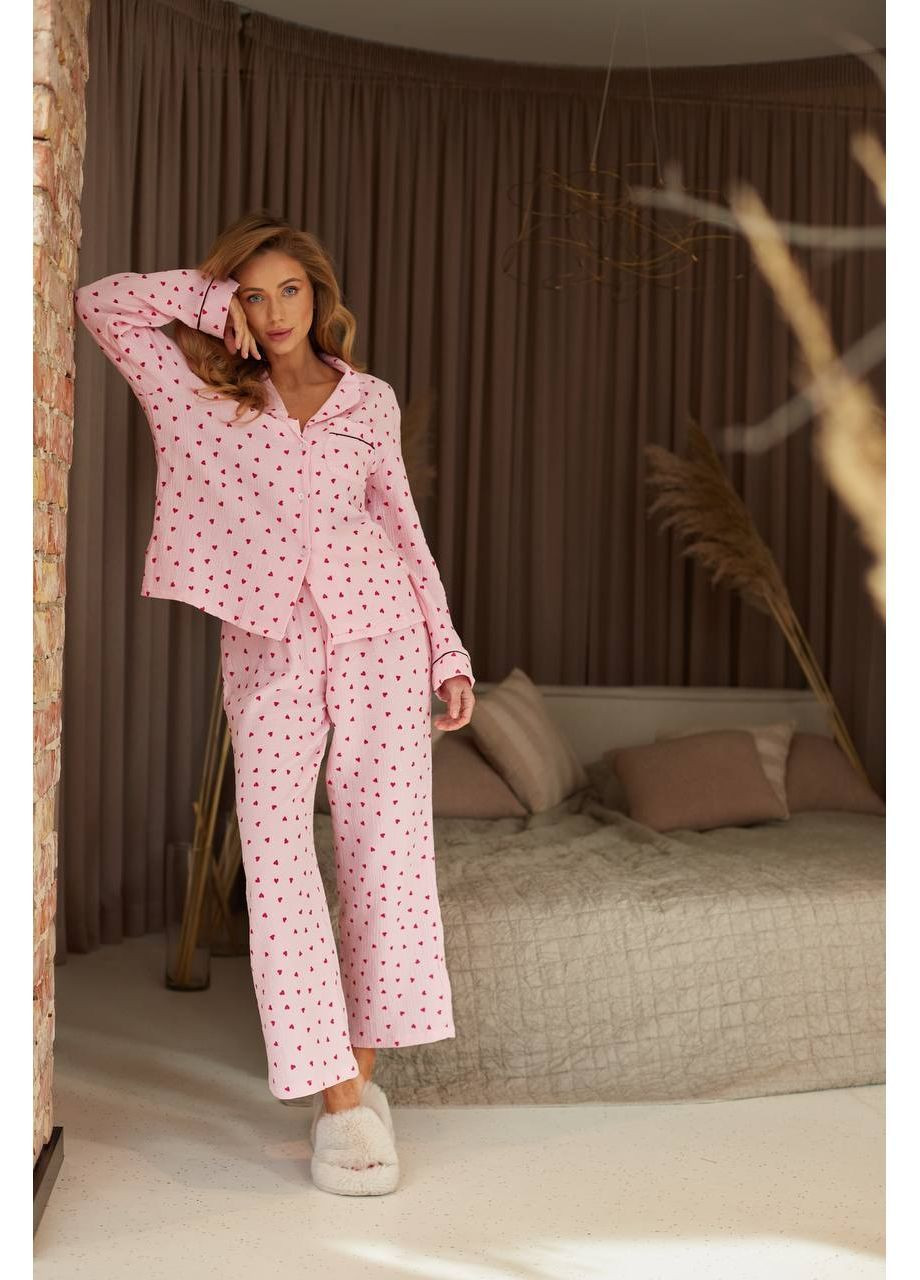 Розовая всесезон женская пижама рубашка + брюки Asi.Store.ua