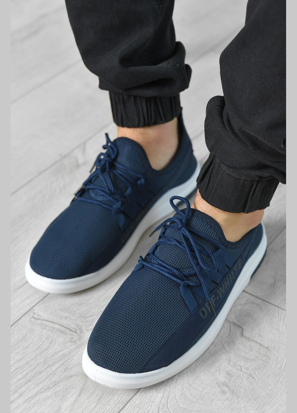 Темно-синие демисезонные кроссовки мужские темно-синего цвета на шнуровке текстиль Let's Shop