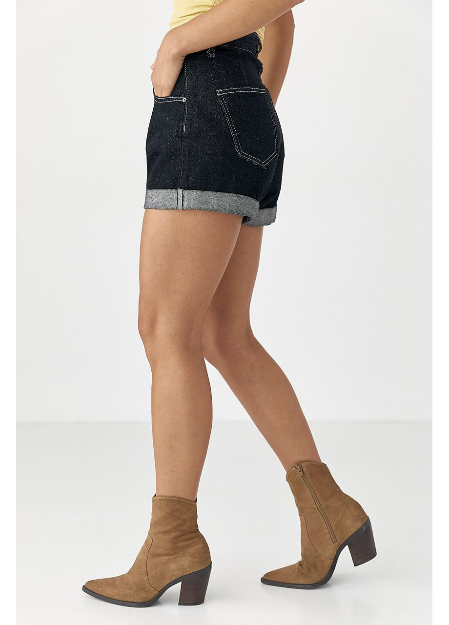 Женские джинсовые подкатанные шорты - черный цвет Lurex (353306177)